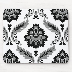 Rococo Damask Lg Pattern Grey Black White Mouse Mat