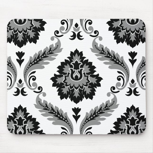 Rococo Damask Lg Pattern Grey Black White Mouse Mat (Front)