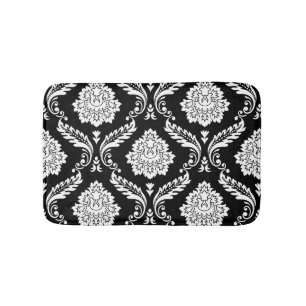 Rococo Damask Lg Pattern White on Black Bath Mat