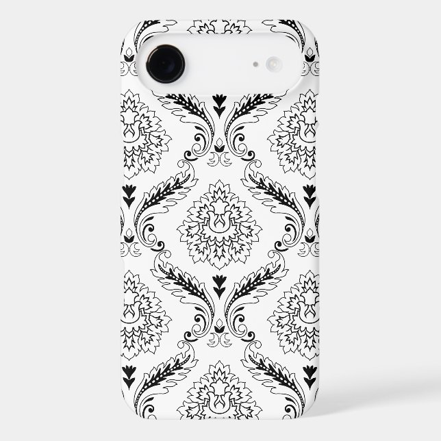 Rococo Damask Line Pattern Black on White iPhone C (Back)