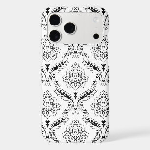 Rococo Damask Line Pattern Black on White iPhone C