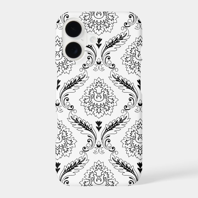 Rococo Damask Line Pattern Black on White iPhone C (Back)