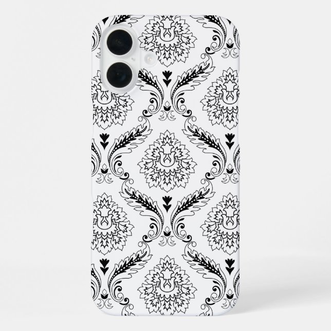 Rococo Damask Line Pattern Black on White iPhone Case (Back)