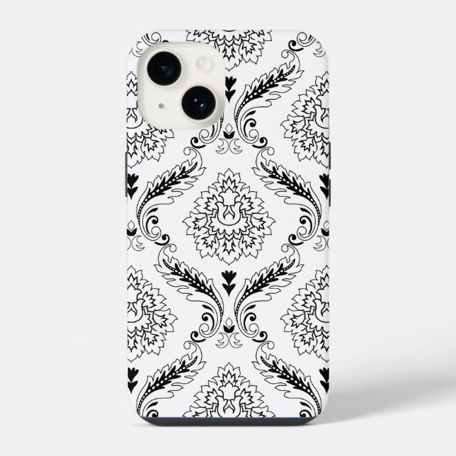 Rococo Damask Line Pattern Black on White iPhone Case (Back)