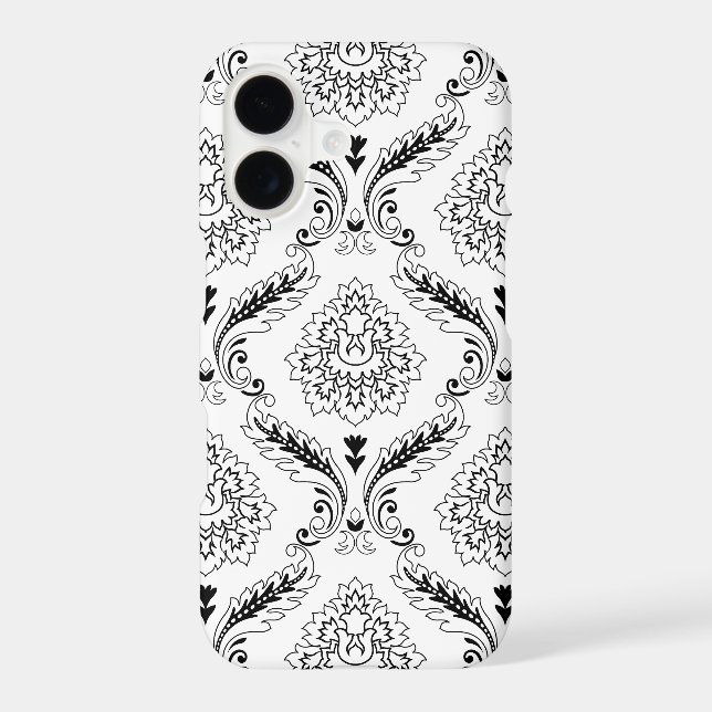 Rococo Damask Line Pattern Black on White iPhone Case (Back)