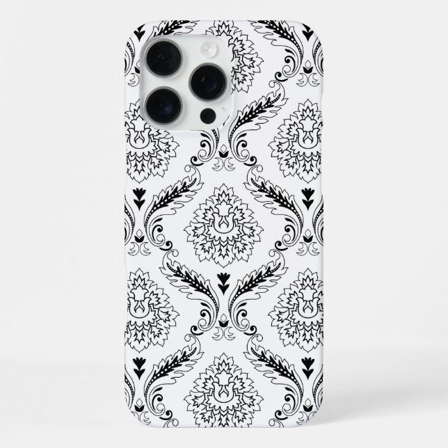 Rococo Damask Line Pattern Black on White iPhone Case (Back)