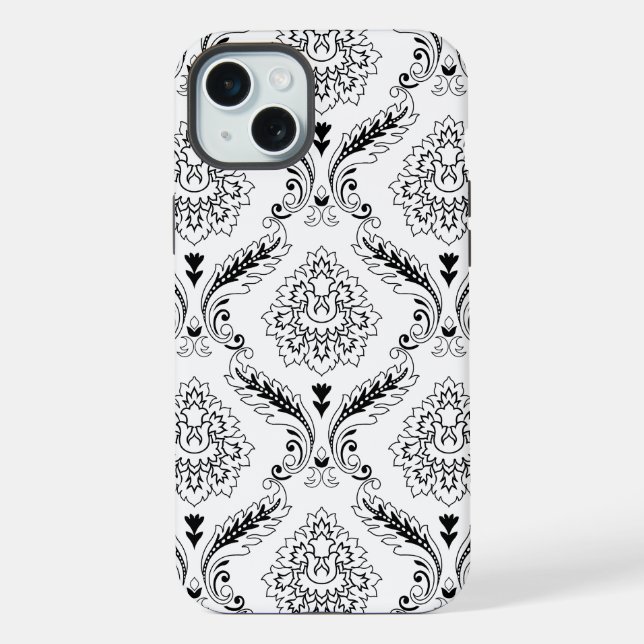 Rococo Damask Line Pattern Black on White iPhone Case (Back)