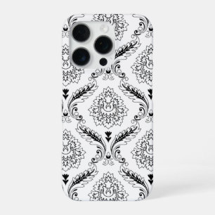 Rococo Damask Line Pattern Black on White iPhone 16 Pro Case