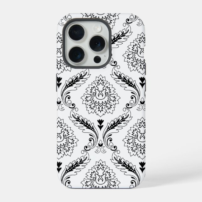 Rococo Damask Line Pattern Black on White iPhone Case (Back)