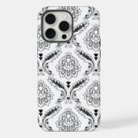 Rococo Damask Line Pattern Black on White