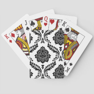 Rococo Damask Off-Set Pattern Black on White Playing Cards