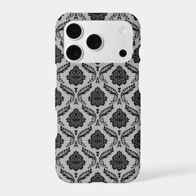 Rococo Damask Pattern Black on Grey (Back)