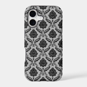 Rococo Damask Pattern Black on Grey