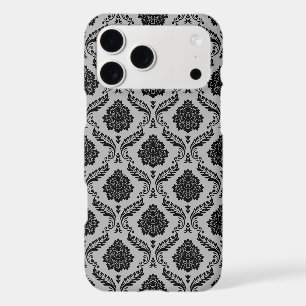 Rococo Damask Pattern Black on Grey