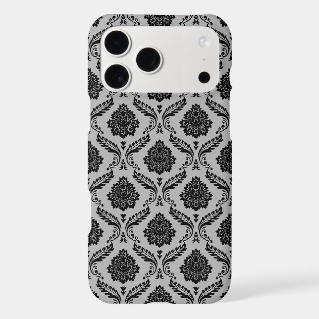 Rococo Damask Pattern Black on Grey (Back)