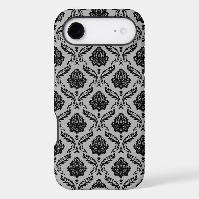 Rococo Damask Pattern Black on Grey (Back)