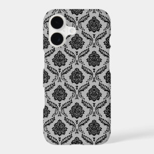 Rococo Damask Pattern Black on Grey