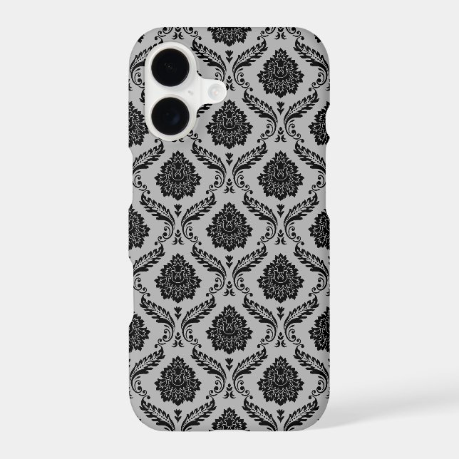 Rococo Damask Pattern Black on Grey (Back)
