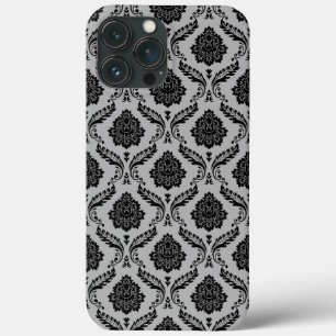 Rococo Damask Pattern Black on Grey iPhone 13 Pro Max Case