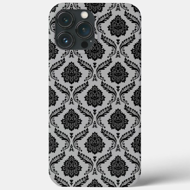 Rococo Damask Pattern Black on Grey Case-Mate iPhone Case (Back)