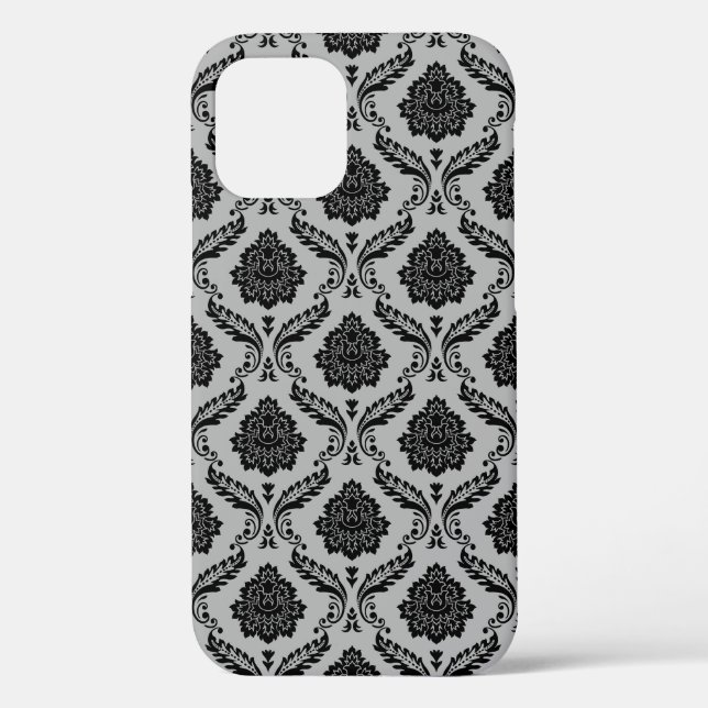 Rococo Damask Pattern Black on Grey Case-Mate iPhone Case (Back)