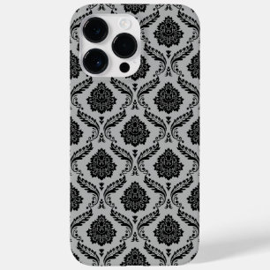Rococo Damask Pattern Black on Grey Case-Mate iPhone 14 Pro Max Case