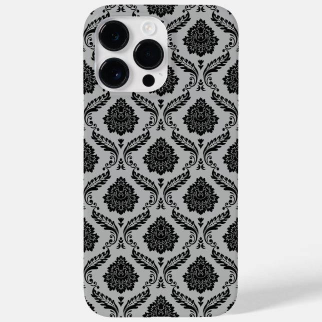 Rococo Damask Pattern Black on Grey Case-Mate iPhone Case (Back)