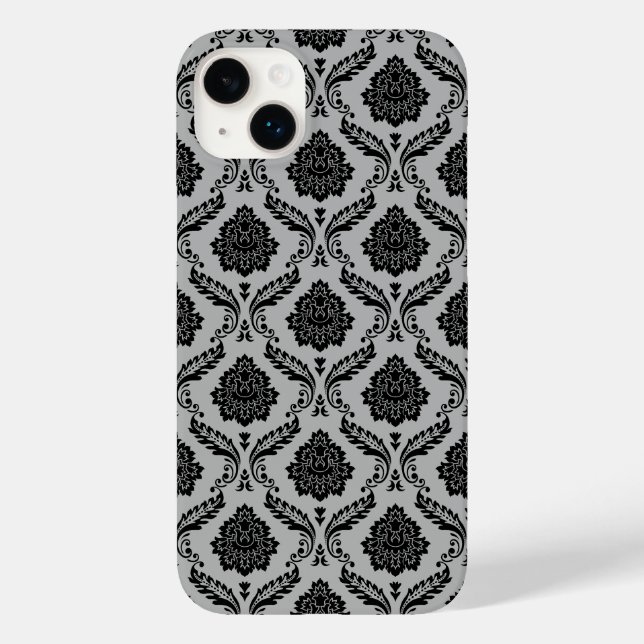 Rococo Damask Pattern Black on Grey Case-Mate iPhone Case (Back)
