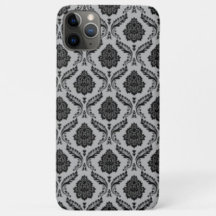 Rococo Damask Pattern Black on Grey iPhone 11 Pro Max Case