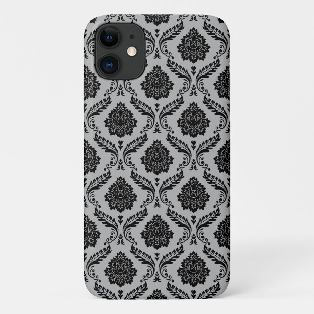 Rococo Damask Pattern Black on Grey Case-Mate iPhone Case (Back)