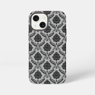Rococo Damask Pattern Black on Grey iPhone 13 Mini Case