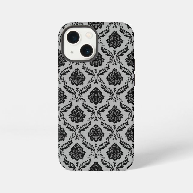 Rococo Damask Pattern Black on Grey iPhone Case (Back)