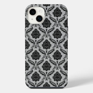 Rococo Damask Pattern Black on Grey iPhone 14 Plus Case