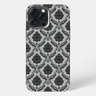 Rococo Damask Pattern Black on Grey iPhone 13 Pro Max Case
