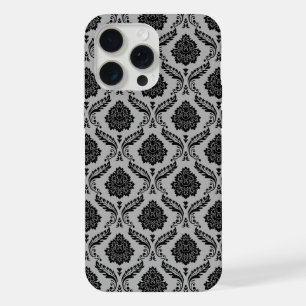 Rococo Damask Pattern Black on Grey iPhone 15 Pro Max Case