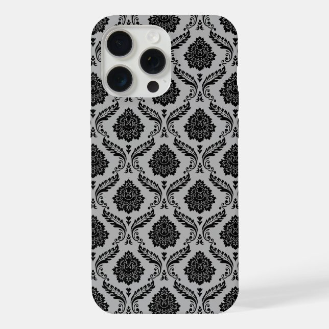 Rococo Damask Pattern Black on Grey iPhone Case (Back)
