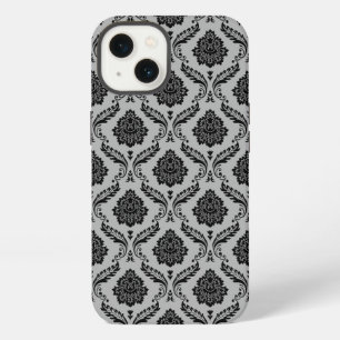 Rococo Damask Pattern Black on Grey iPhone 13 Case
