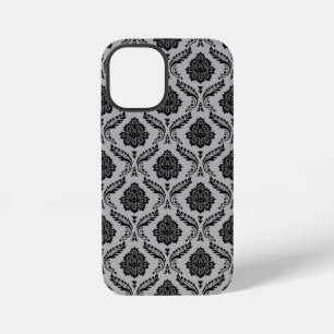 Rococo Damask Pattern Black on Grey iPhone 12 Mini Case