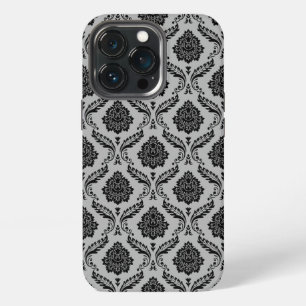 Rococo Damask Pattern Black on Grey iPhone 13 Pro Case