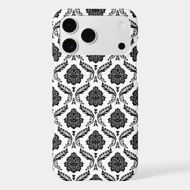 Rococo Damask Pattern Black on White (Back)