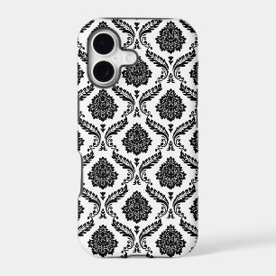 Rococo Damask Pattern Black on White