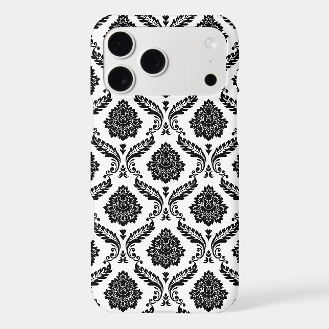 Rococo Damask Pattern Black on White (Back)