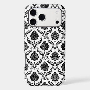 Rococo Damask Pattern Black on White