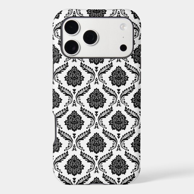 Rococo Damask Pattern Black on White (Back)