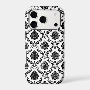 Rococo Damask Pattern Black on White