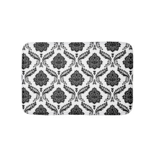 Rococo Damask Pattern Black on White Bath Mat