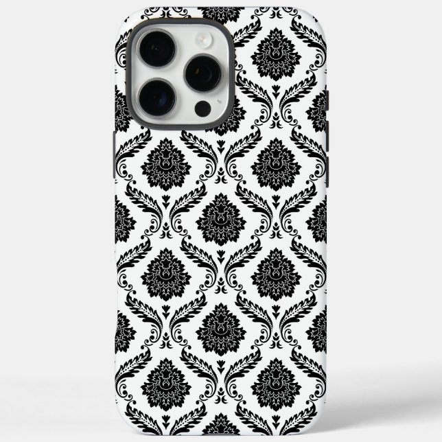 Rococo Damask Pattern Black on White Case-Mate iPhone Case (Back)