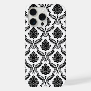 Rococo Damask Pattern Black on White iPhone 15 Pro Max Case