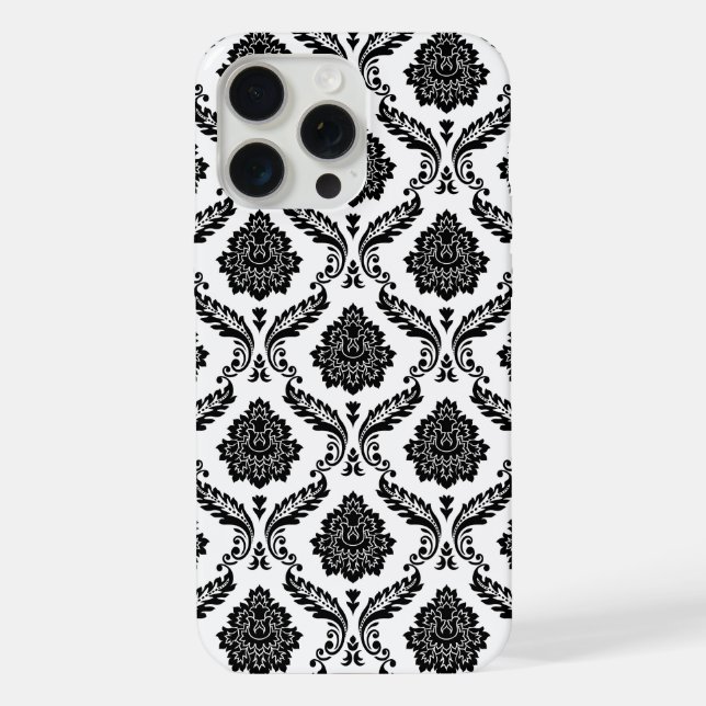 Rococo Damask Pattern Black on White iPhone Case (Back)