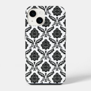 Rococo Damask Pattern Black on White iPhone 14 Case